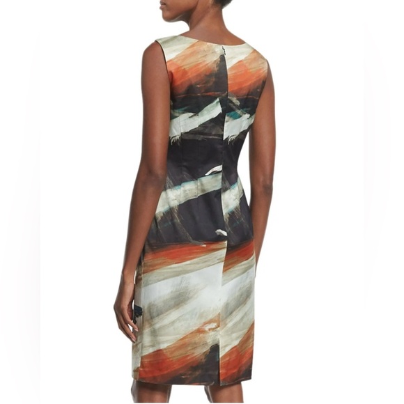 Lafayette 148 Sedona Sateen Cotton Sheath Dress Abstract Size 16 Plus Tank EUC - Picture 2 of 7